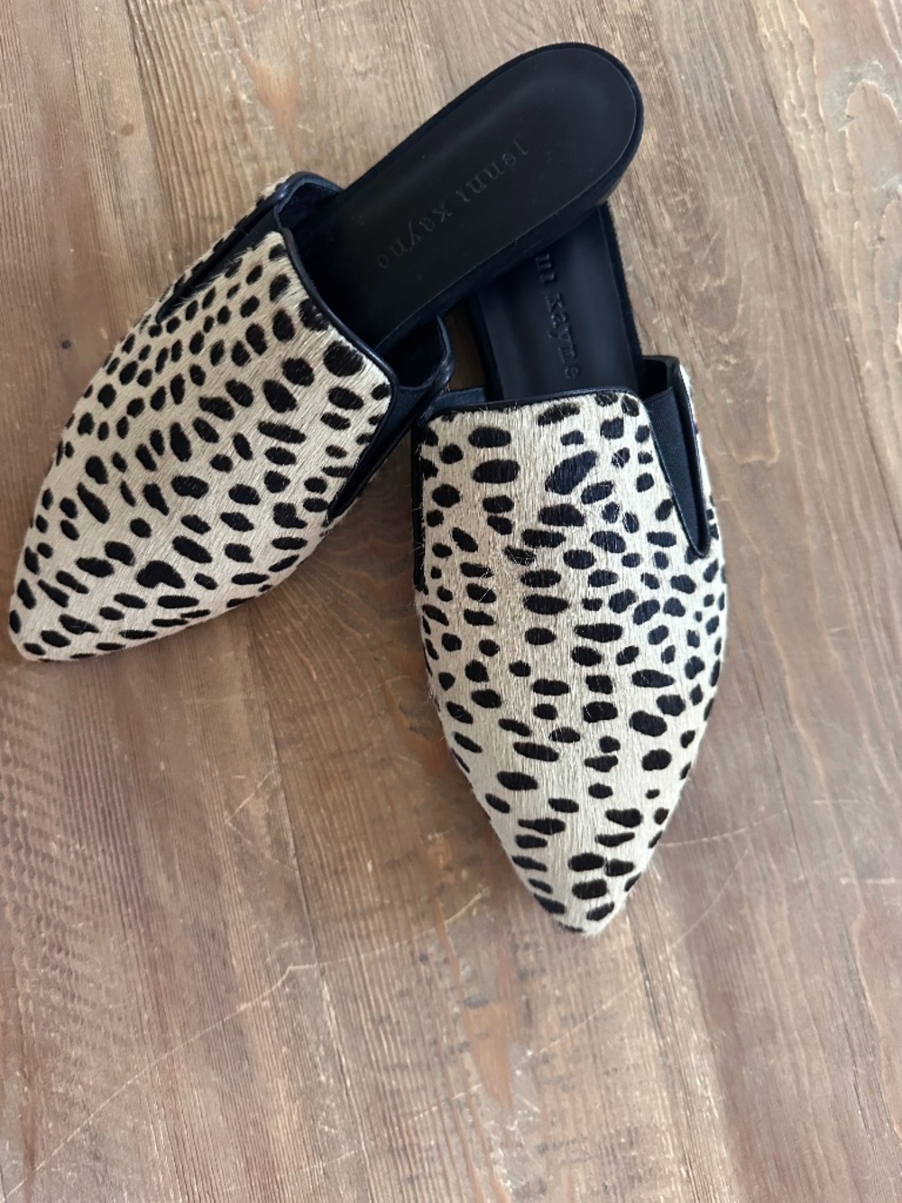 Jenni Kayne Leopard Calf Hair Mules Size 38 NWOT Made in Italy